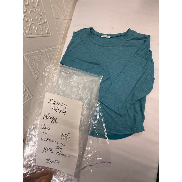 Kancystore Top size Large teal women t-shirt shortened 3/4 sleeve soft - Picture 6 of 6